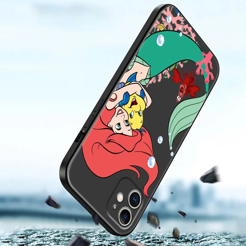 Disney Little Mermaid Ariel Phone Case for Apple iPhone 15 14 Pro Max SE 8 Plus 7 6s 11 XS X 12 Mini 13 Pro XR Black Soft Cover. 