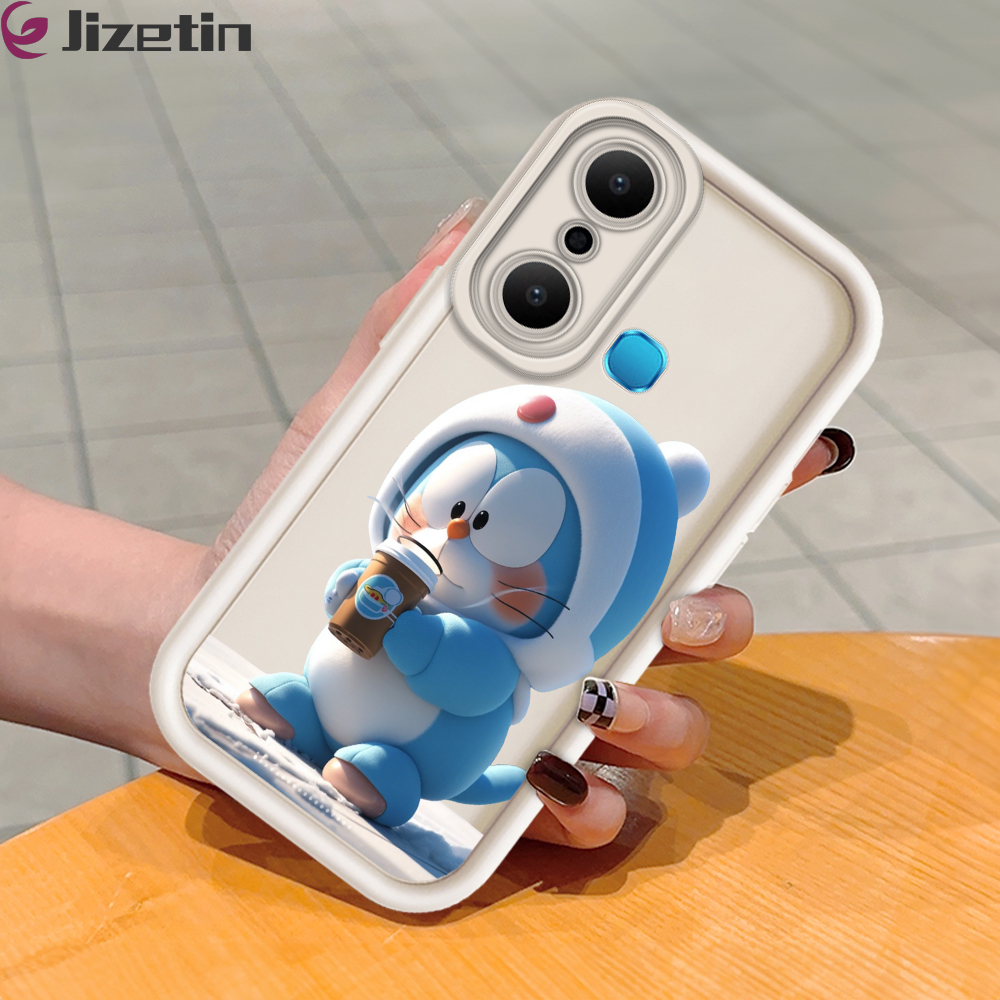 Jizetin for Infinix Hot 20 Play Back Cover Blue Machine Cat Ladder Camera Soft Rubber Mobile Phone Case