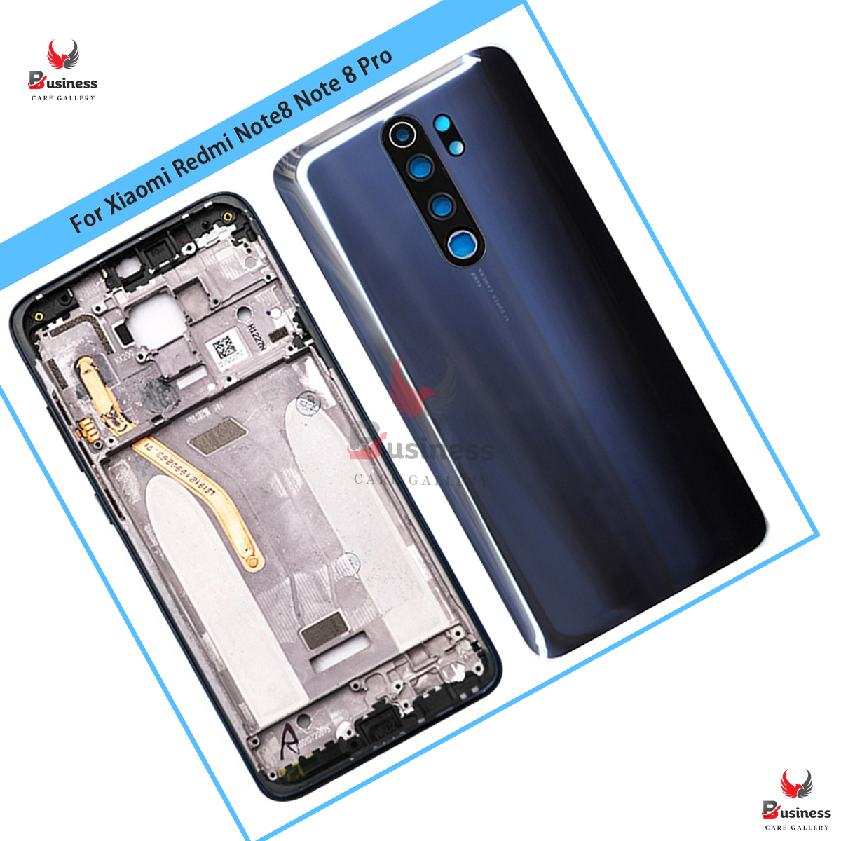 For Xiaomi Redmi Note 8 Pro Middle Frame LCD Supporting Plate Housing Frame Bezel+Battery Back Cover Glass+Camera Lens Replace. 