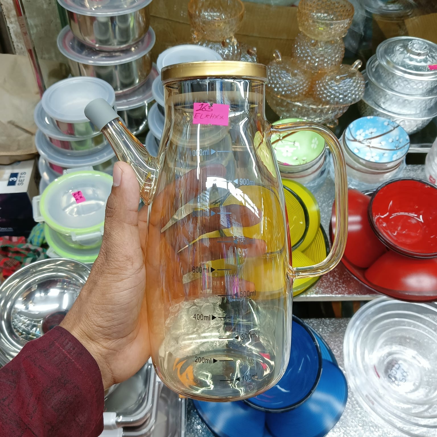100ml and 800ml 400 DEGREE HEAT RESISTANT Oil Tank | Glass jar with stopper for oil - vinegar - soy sauce - fish sauce | GOLD POTTER WITH Stainless steel lid. 
