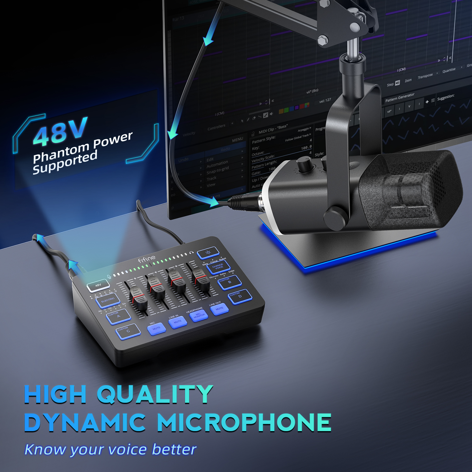 FIFINE All-in-One Podcast Kit with RGB Audio Mixer,Streaming Studio Set with Dynamic Mic for PC Gaming Recording-Ampligame KS5. 