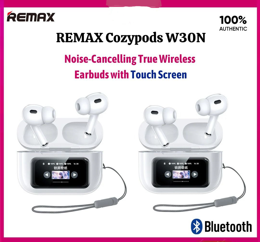 REMAX CozyPods W30N TWS Bluetooth V5.4 Airpods Pro 2nd Generation Noise-Cancelling ANC True Wireless Earbuds with Touchscreen. 