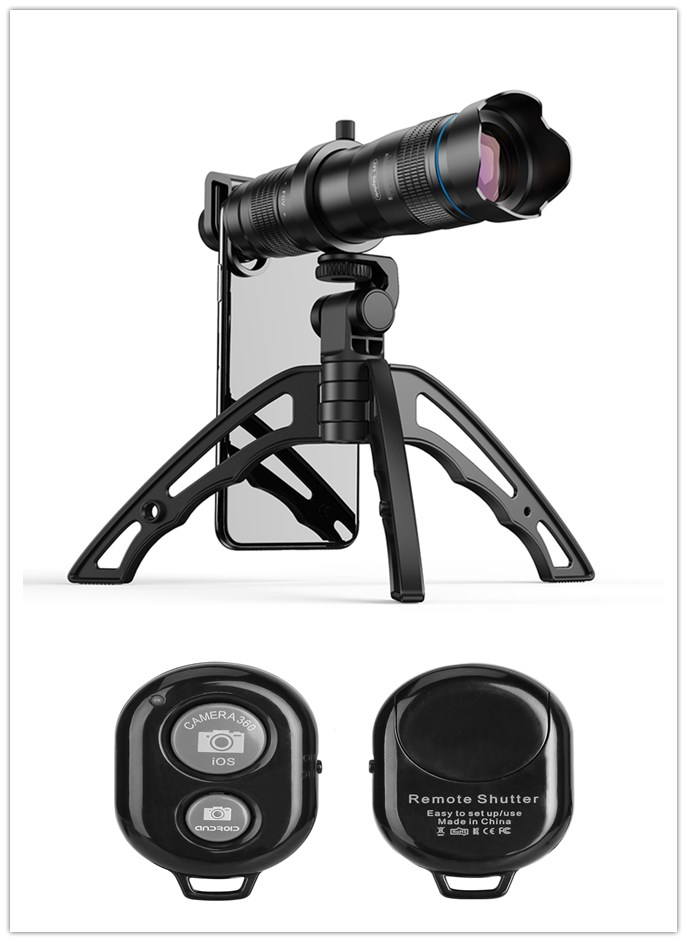 APEXEL HD 36X Phone Lens Camera Telephoto Zoom Monocular Telescope Lens + SelfieTripod With Remote Shutter For All Smartphones. 