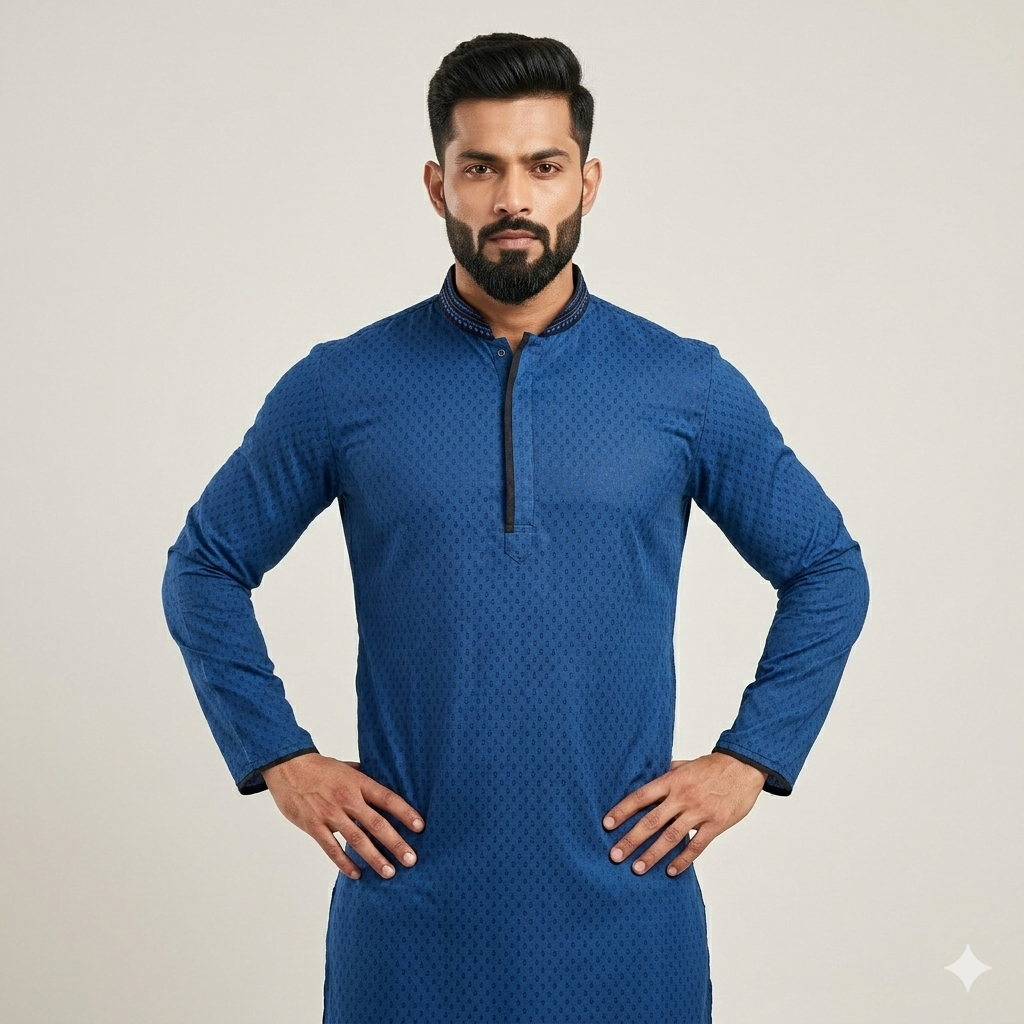 Blue Printed Cotton Panjabi for Men | Affordable Ethnic Wear | Premium Soft Breathable Fabric | Stylish Traditional Kurta for Eid, Wedding & Festive Occasion | Comfortable Regular Fit | Trendy Design | বাà¦à§à¦ ফà§à¦°à§à¦¨à§à¦¡à¦²à¦¿ দাম