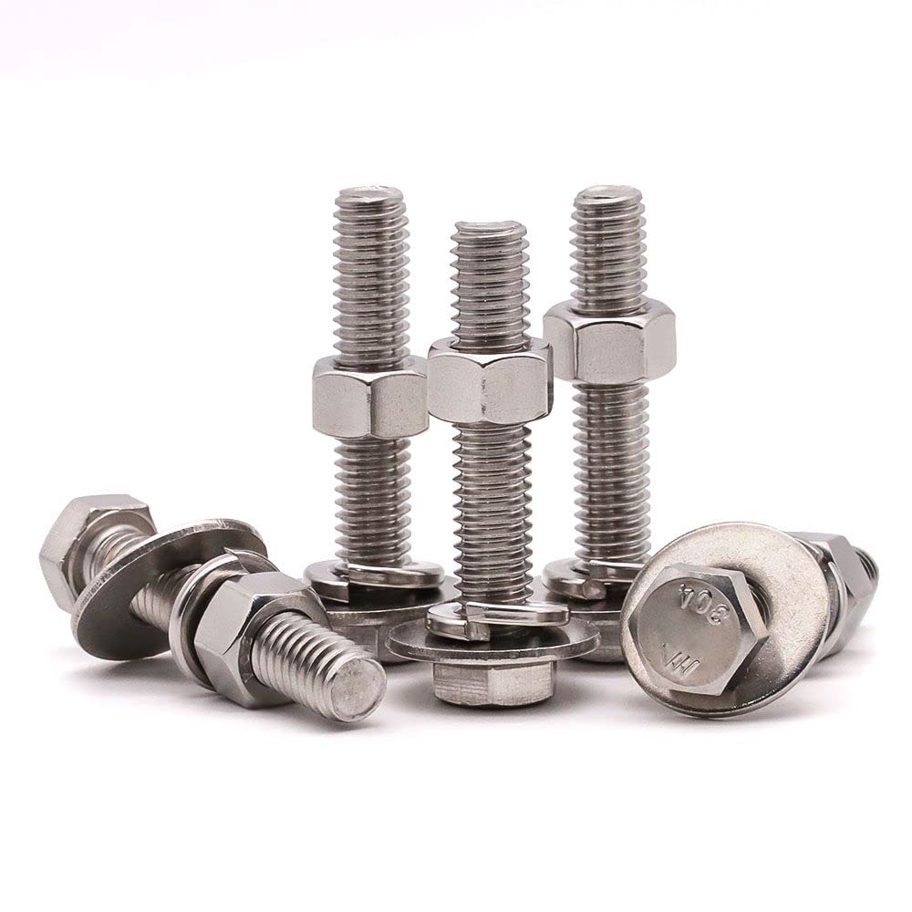 SS NUT BOLT 8 x 25 mm(10 Sets) M8-1.25 x 25mm Stainless Hex Bolts & Hex Nuts & Flat Washers & Lock Washers Hardware Kit, 304 Stainless Steel 18-8, Full Thread Hexagon Bolt Assortment