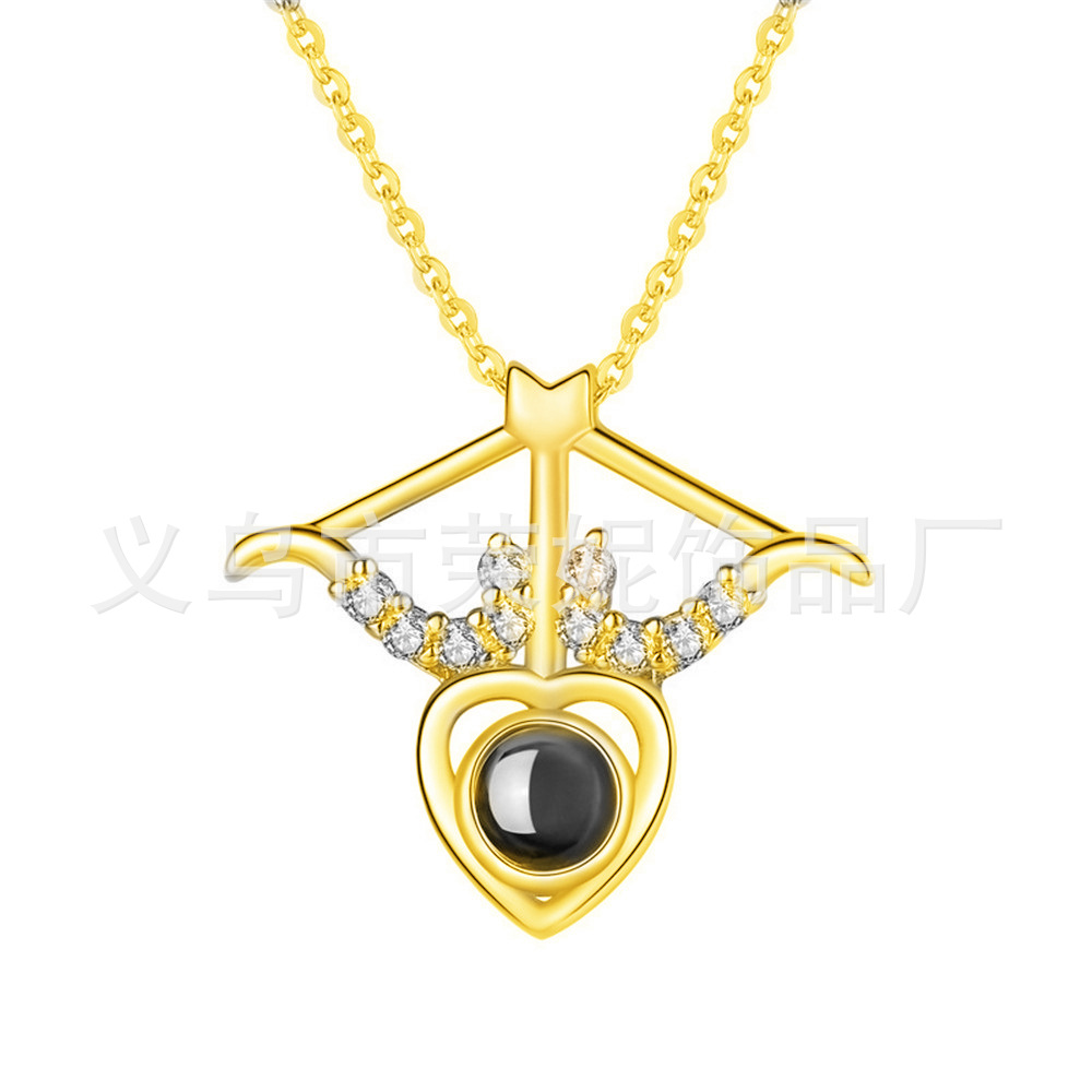 Cross-border new love arrow pendant projection 100 kinds of I love you language necklace Simple custom photo text. 