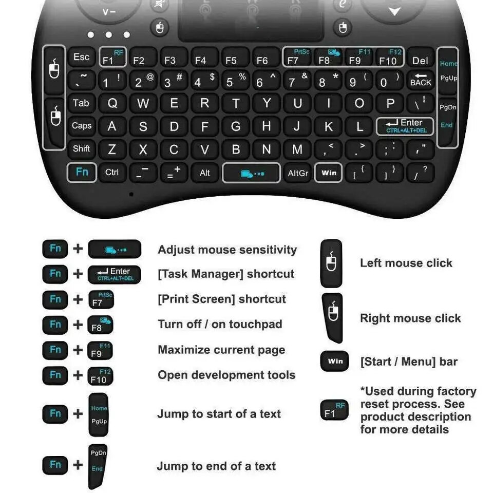 I8 Mini Keyboard Wireless 2.4G Air Mouse Remote Touchpad for Laptop TV Box. 