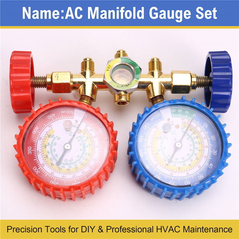 AC Gauges R134a R12 R22 R502 3 Way Automotive AC Gauge Antishock Gauges Hoses Couplers Adapter Puncturing Tap Freon Kit. 