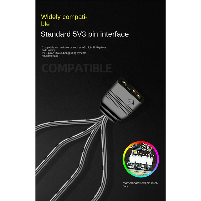 COOLMOON 5V 3Pin to SATA ARGB Mini Adapter Controller HUB Computer Fan LED Lighting RGB Control Cable. 