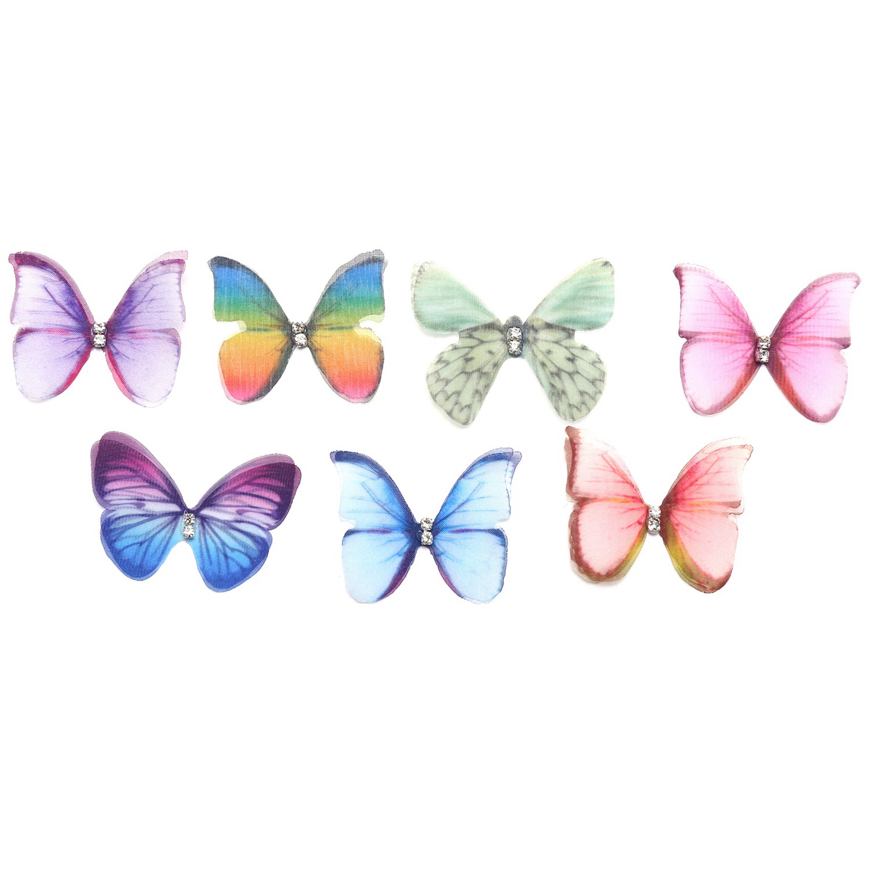 100Pcs Gradient Color Organza Fabric Butterfly Appliques 38Mm Chiffon Butterfly for Party Decor, Doll Embellishment