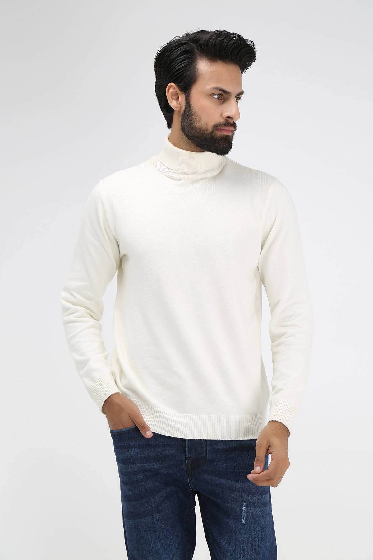 Men's Full Sleeve High Neck Sweater white