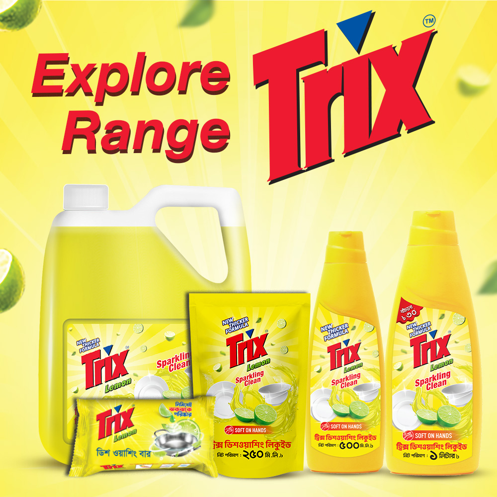 ( Free Scrubber ) Trix Dishwashing Liquid 1L Bottle Lemon Fragrance for Scratch-Free Sparkling Clean Dishes, removes grease stains with power-rich thick foam. 