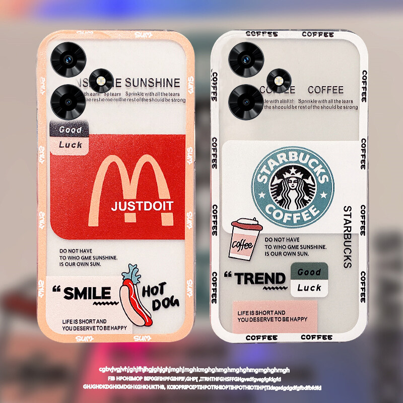 For Tecno Spark 20 Pro Case Cartoon Hamburger Coffee Pattern TPU Soft Fashion Shockproof Transparent For Tecno Spark 20 / Spark 20C Back Cover. 