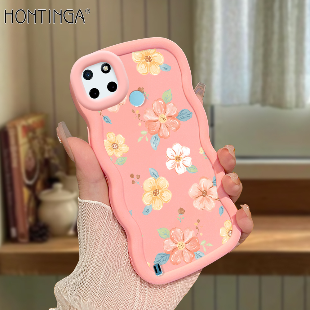 Hontinga for Realme C21Y C25Y Back Cover Beautiful Flowers Pattern Luxury Phone Cover Soft Silicone Macaron Wave Mobile Case