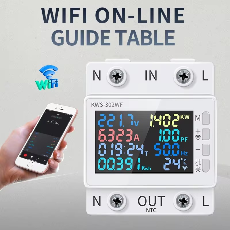 Tuya WiFi 8in1 Power Meter 2P AC Energy Meter APP Control 170-270V/63A Voltage and Current Meter Electricity Meter Smart Life. 