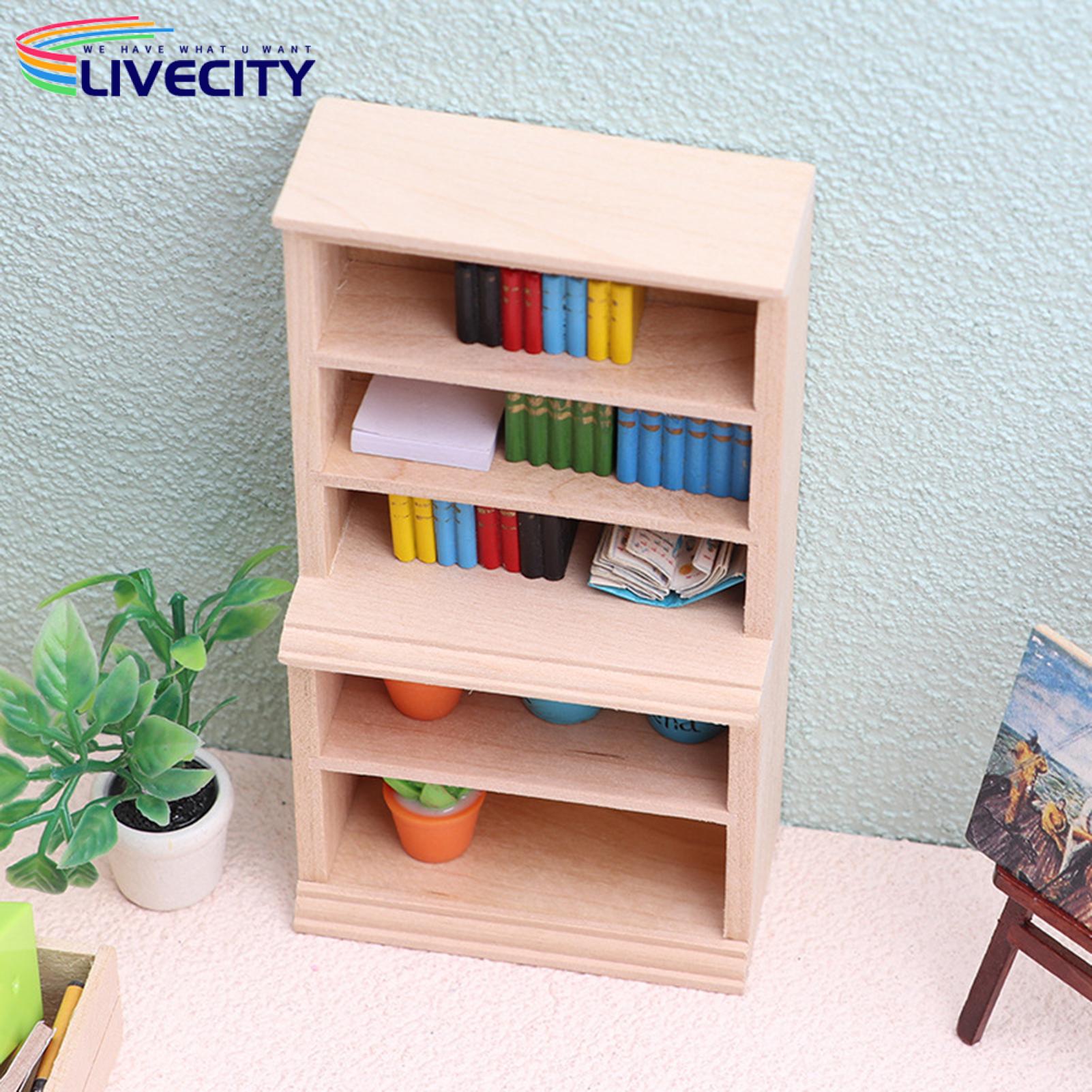 Doll House Shelf Realistic Miniature Study Library Bookshelf Model. 