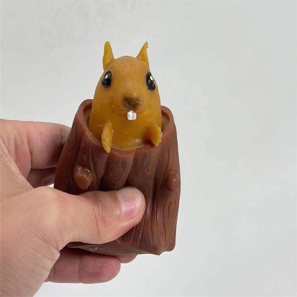 【VisioN Shop】Cute Animal Squirrel Squeeze Squirrel Squirrel Cup Decompression Toy Stump Rubber Stake Fidget Gift For. 