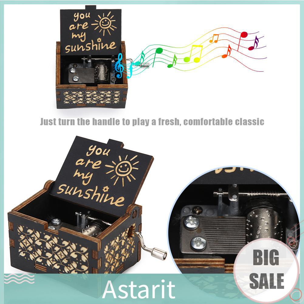 Astarit~Music Box, Engraved Musical Boxes, You are My Sunshine Wooden Carved Hand Cranked Music Box for Day. 