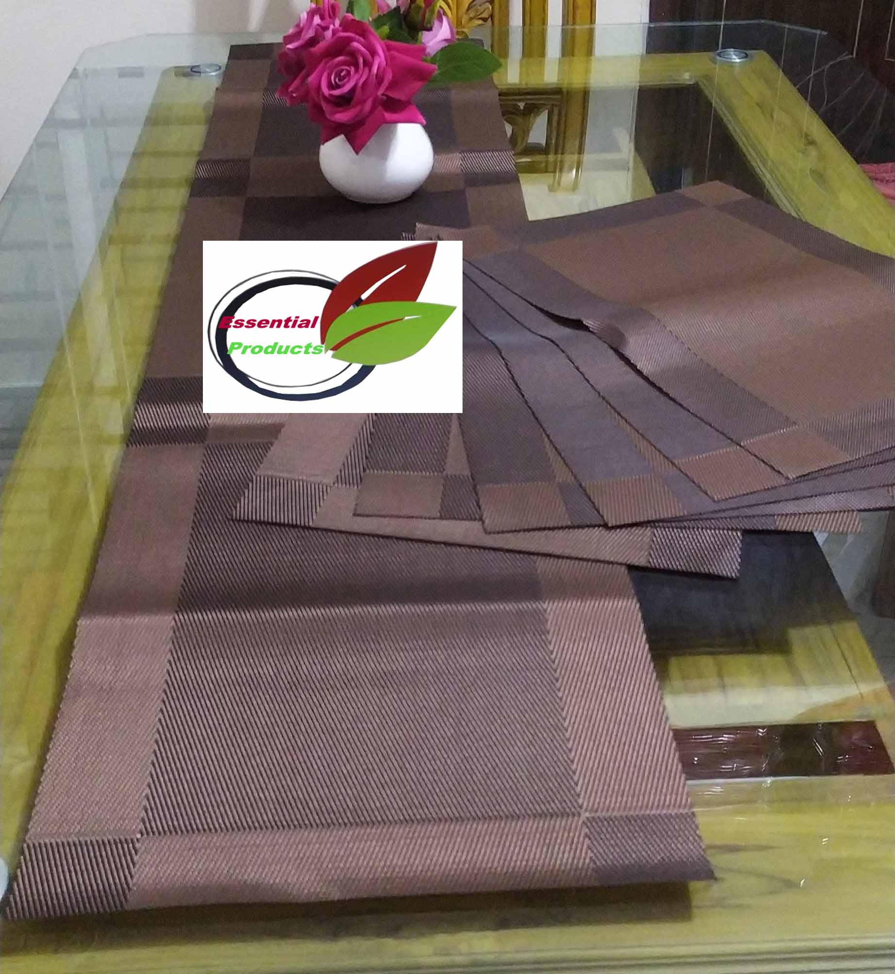 Dining Table Runner With 6 Pieces Mat - Elegant Table Runner Set For Your Dining Table. 