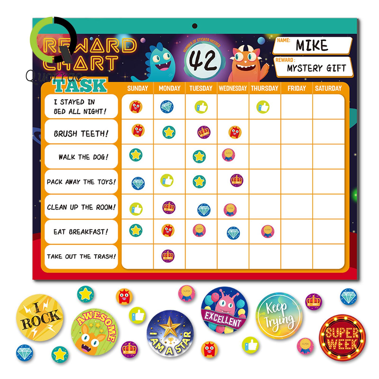 Quorrae Reward Chart with Stickers Motivational Kids Behavior Chart with Stickers Daily Routine Planner for Good Habits Self-discipline Magnetic Tear-off Sheet Book for Children English Language Kids