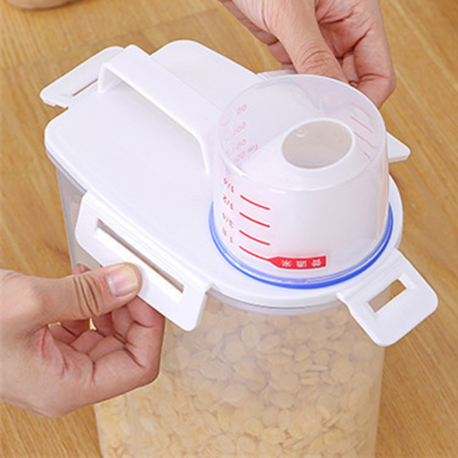 Rice Containers Airtight Large Capacity Plastic Clear Measuring Cup Rice Storage Bin for Kitchen. 