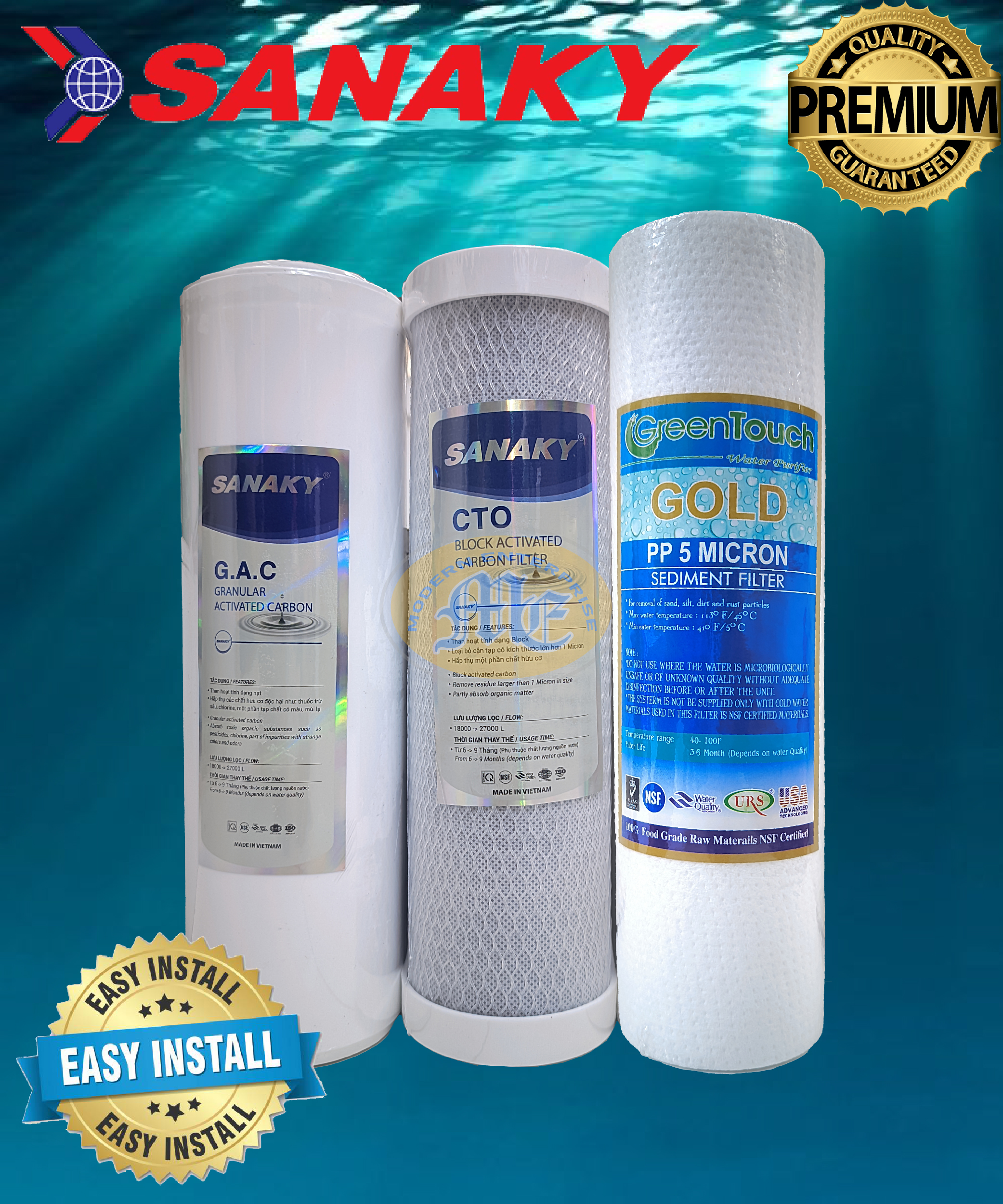 Water Purifier Sanaky 3 in 1 UDF CTO PP Combo Package. 