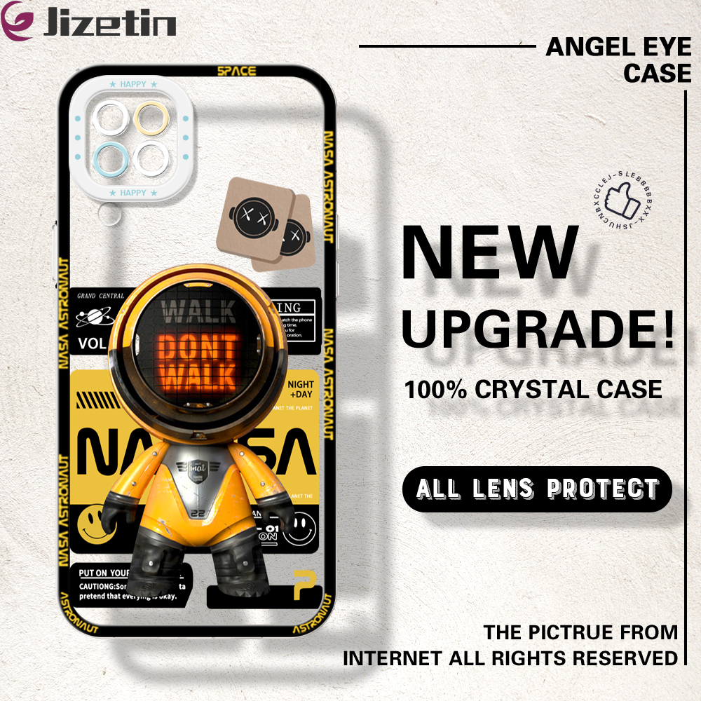 Jizetin for Samsung A22 / M22 Back Cover Crystal Transparent Mechine Astronaut Soft Full Camera Cover Protection Phone Cases
