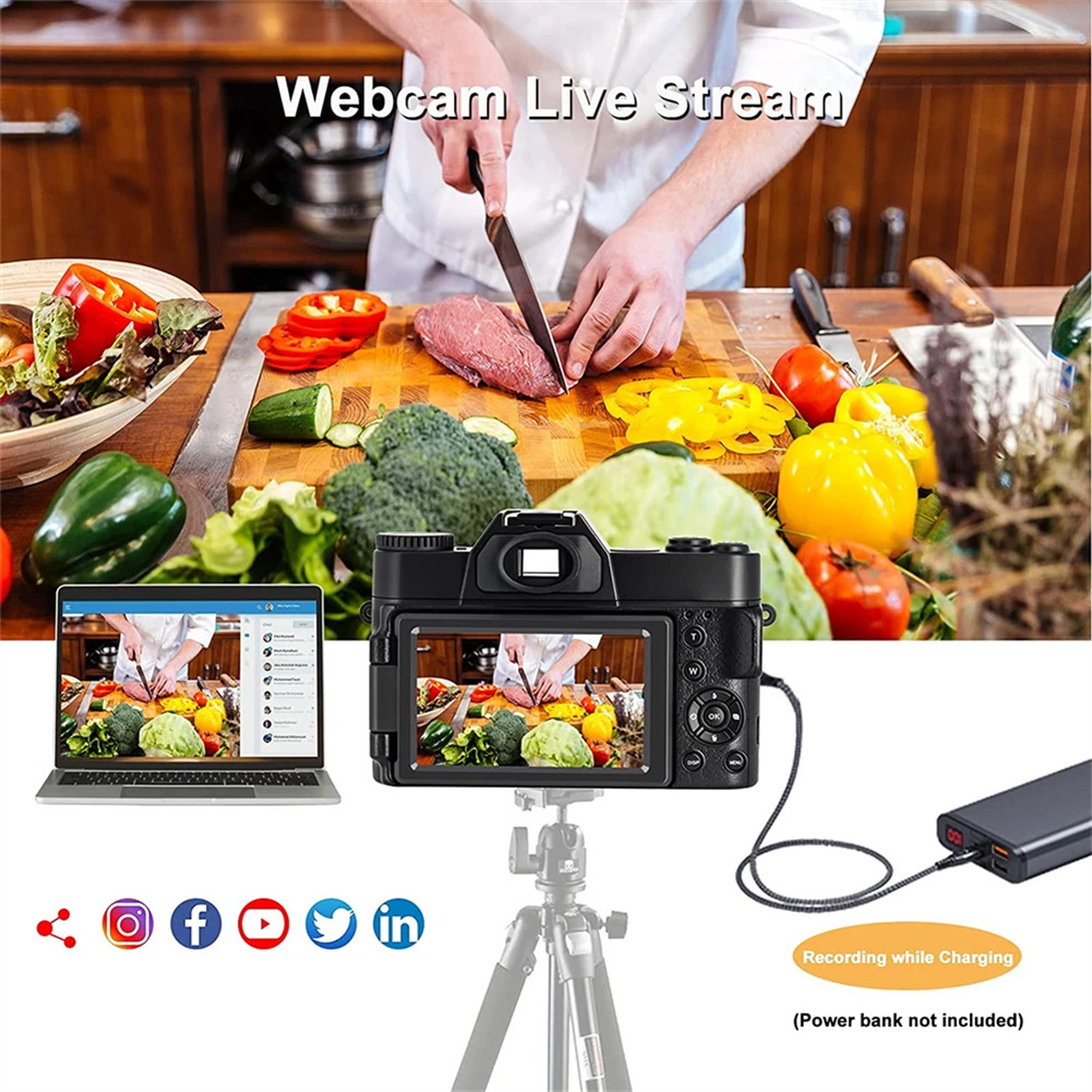 GC Professional WiFi Digital Camera 4K Camcorder 3.0 180° Flip Screen & Built-in Battery Selfile Digital Webcam For Beginners Travel. 