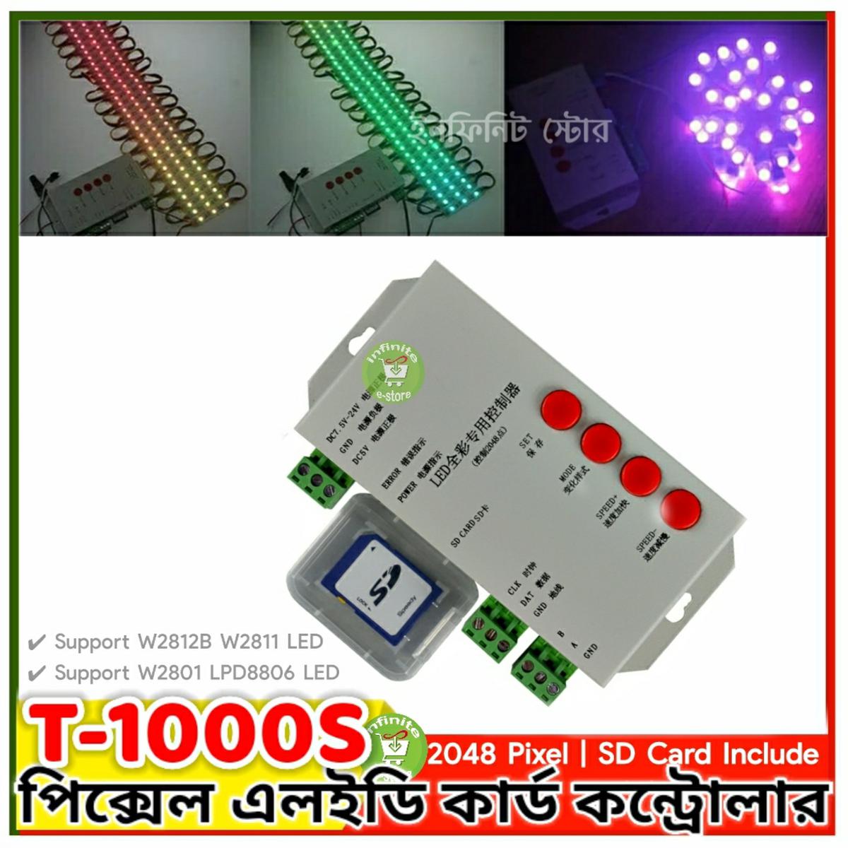 T-1000S Pixel RGB LED Controller T1000S SD Card 2048Pixels Controller For APA102 WS2801 WS2811 WS2812B SK6812 LPD6803 DMX512 LED 2048 Pixel  DC5~24V Similar HD-U6A HD-WF1. 