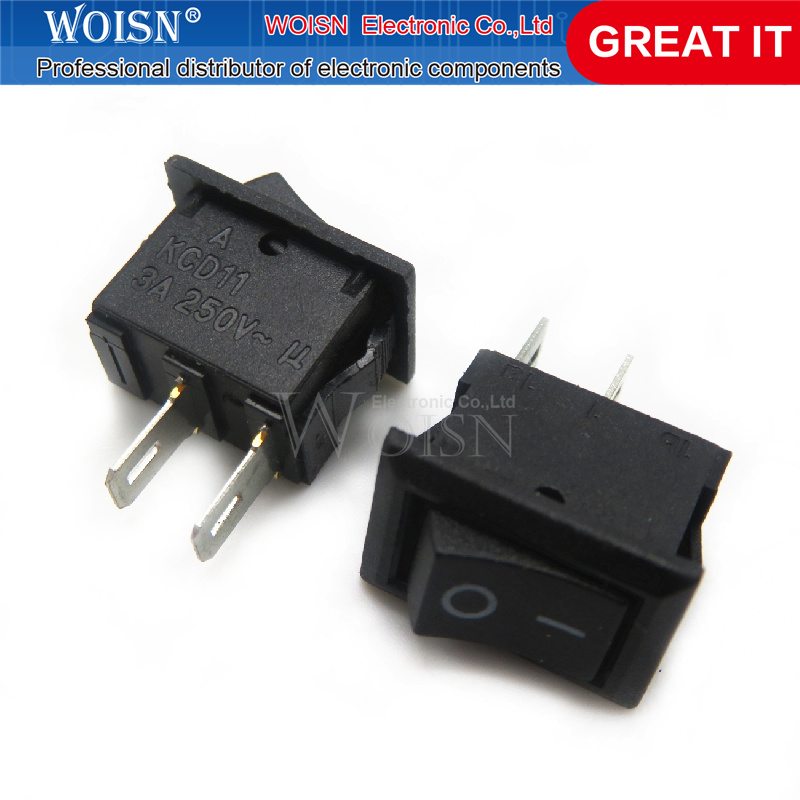 5pcs Small red boat switch KCD1-11 2 gear 2 feet 3A 250V 10*15mm rocker