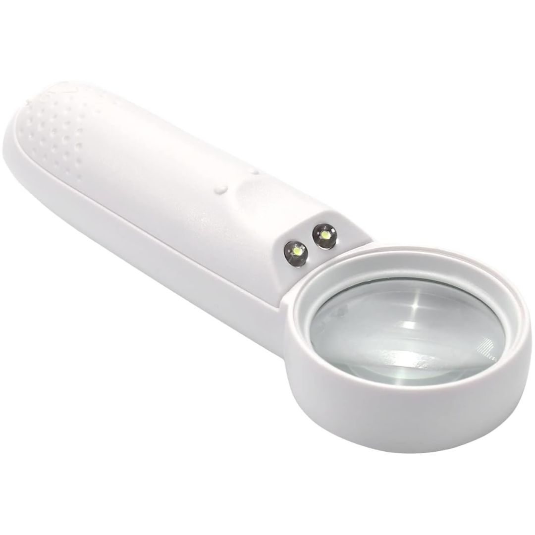 37mm Diameter Handheld Magnifier Glass With 2 LED Flashlight For Jewelry Repair Tools Sets Reading Magnifying Glass Exclamation Mark Type. 