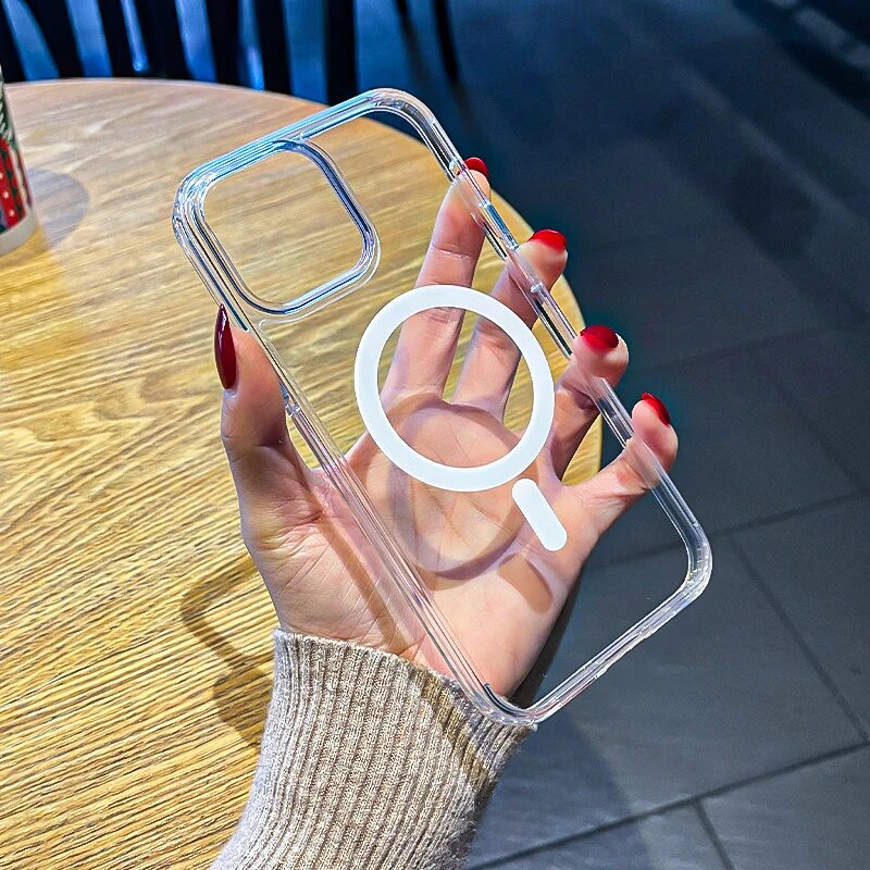 Original For Magsafe Transparent Wireless Charging Case For iPhone 14 13 12 11 15 Pro Max Magnetic Case X XR XS MAX 8 Plus Cover