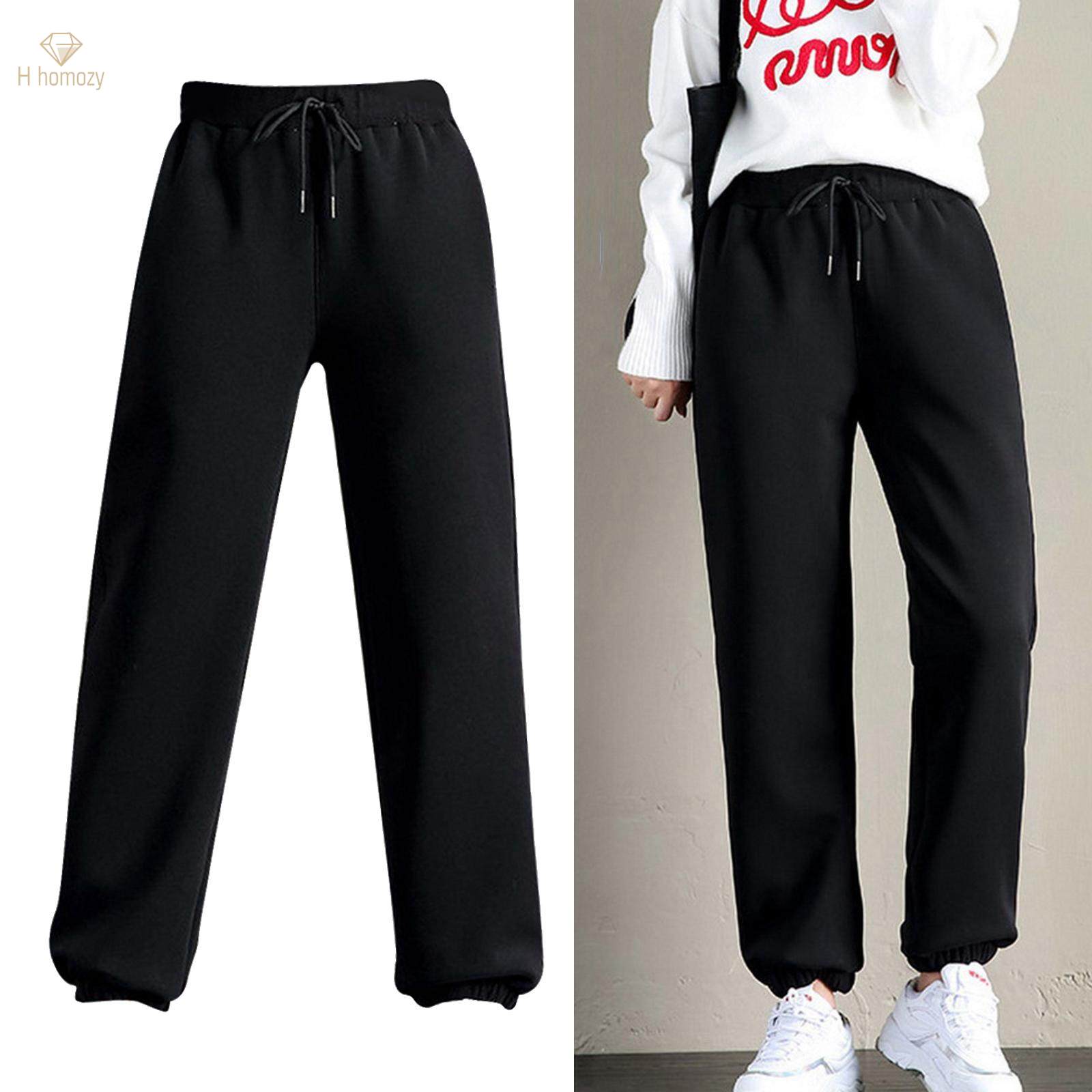 Women Warm Casual Trousers, Girls Winter Fleece Lined Jogger Pant,Ladies  Thickened Thermal Sweatpants Sports Trousers with Drawstring Closure -  Black XL