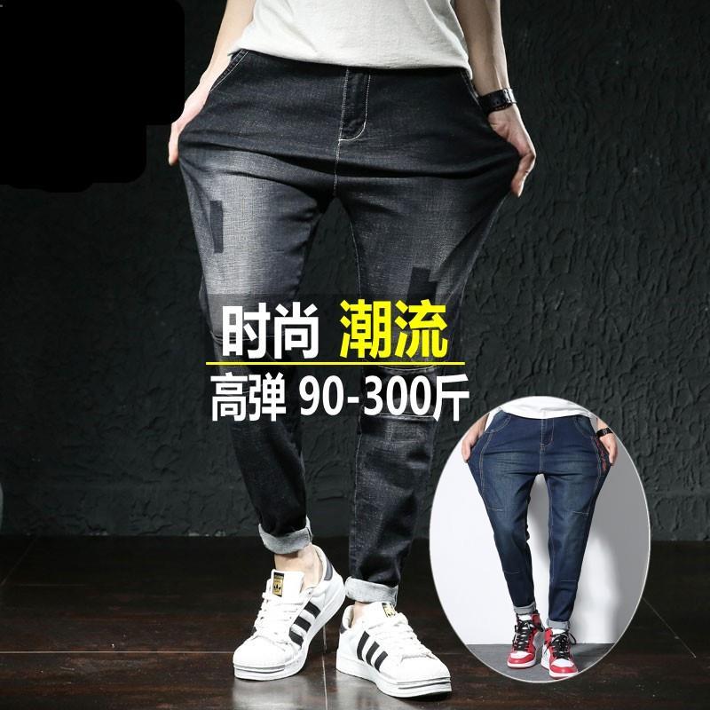 Fat Man plus-Sized plus Size Jeans Men's Fashionable Elastic Fat Man Fatty Spring and Summer Extra Large Skinny Pants300Jin7xl6. 
