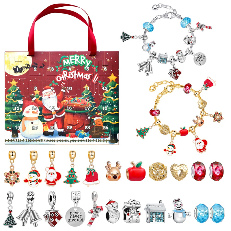 Christmas Calendar Jewelry Gift Box 24 Days Countdown Calendars Jewelry Bracelets for Christmas New Year Gift,B Easy Install