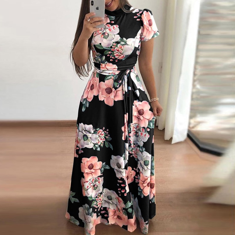 Casual short best sale sleeve maxi dress