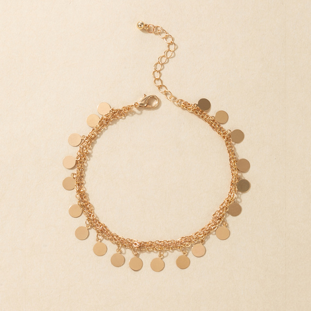 European and American cross-border new accessories charming golden disc tassel multi-layer women's anklet bohemian beach anklet