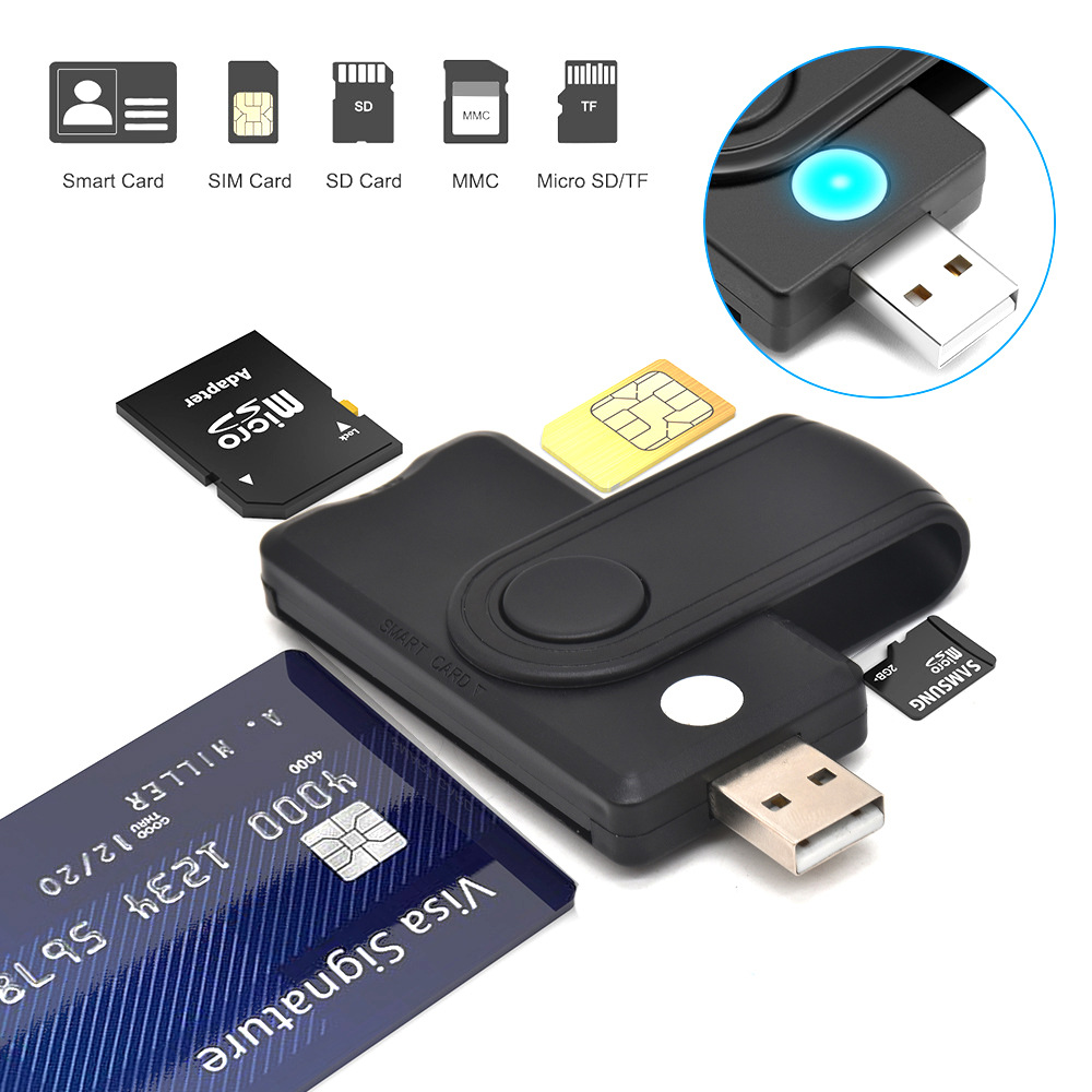 USB2.0 All-in-One Smart Card Reader SIM SD TF ID IC Smart Card Reader