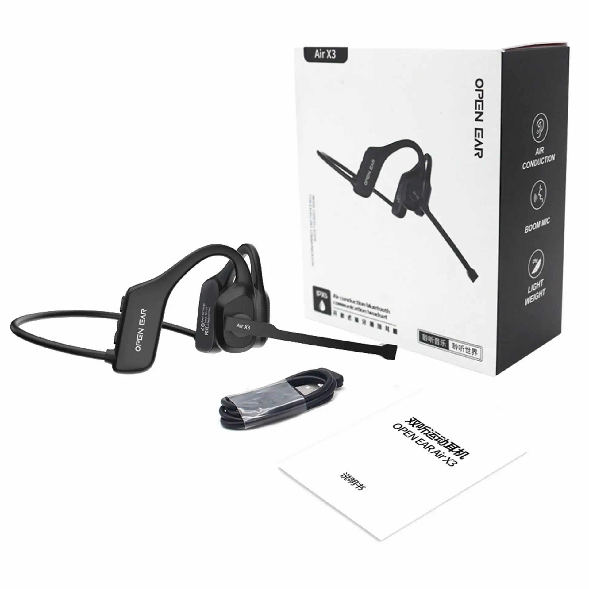 Open-Ear Headphones with Noise-Canceling Microphone Boom Bluetooth Wireless Headset for Office Commercial Use Work Learning Run. 