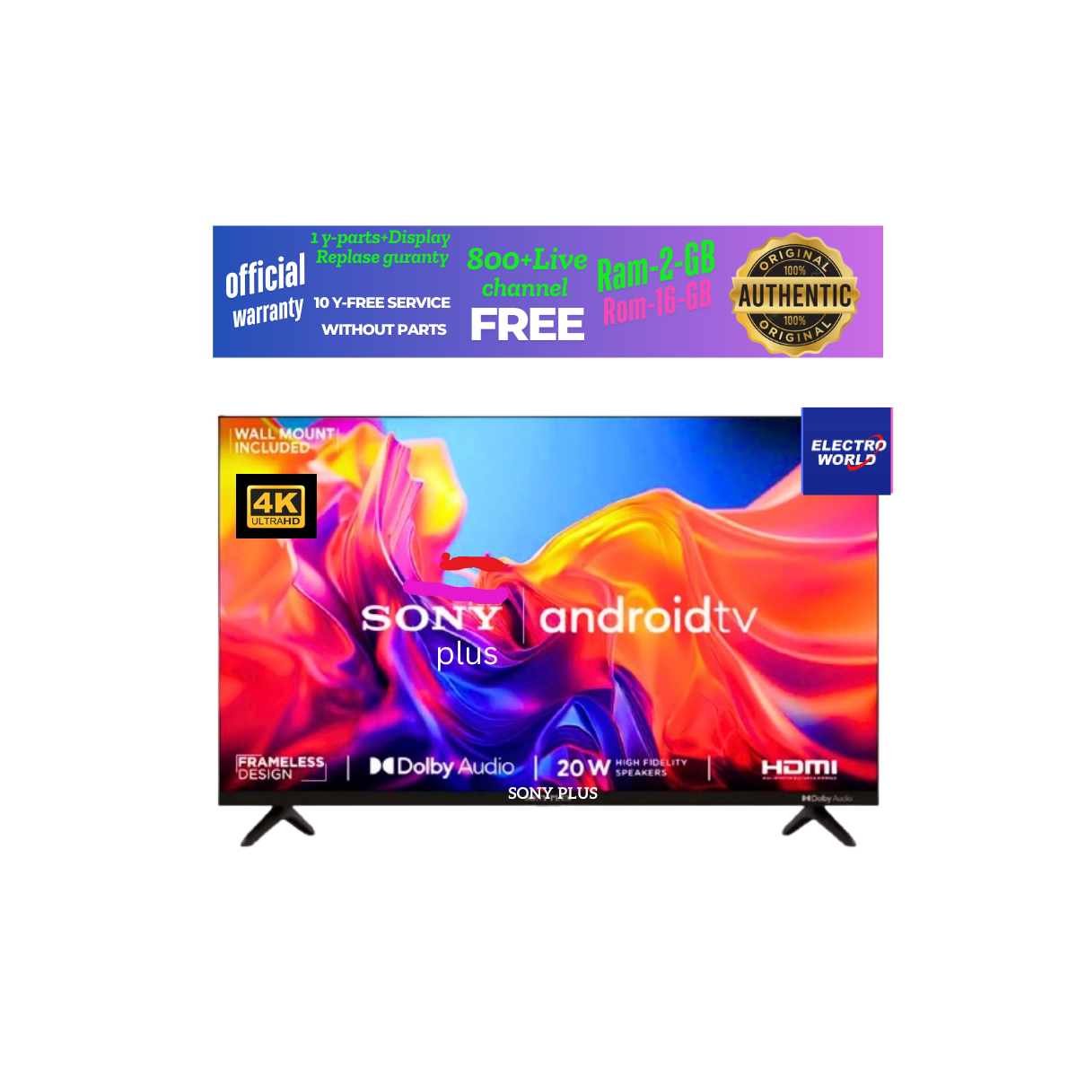 Vikan 43'' 4K TV Voice Control Android Wi-Fi 4K UHD Led Tv Ram 2 gb Rom 16 gb Black