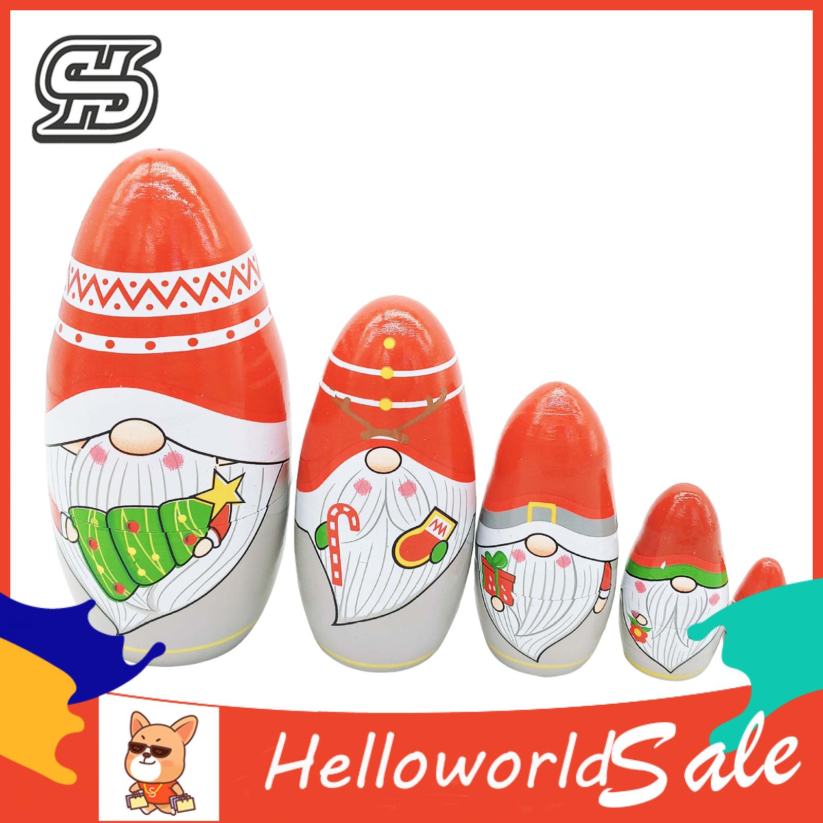 Wooden Nesting Doll Handmade Christmas Gnome Nesting Doll Set 5 Layers Wooden Matryoshka Santa Dwarf Elf Toy Decoration for Desktop Buyer's Choice 5 Layered Nesting Toy