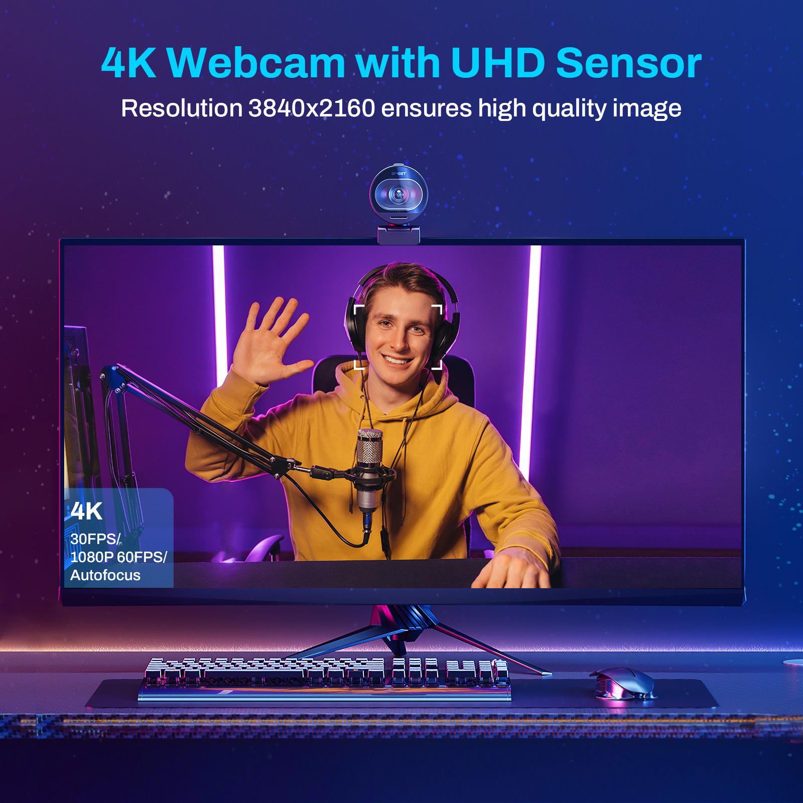 4K Webcam EMEET S600 Web Camera 1080P 60FPS Streaming USB Camera Autofocus Living Stream Camera With Mics for Tiktok/YouTube. 