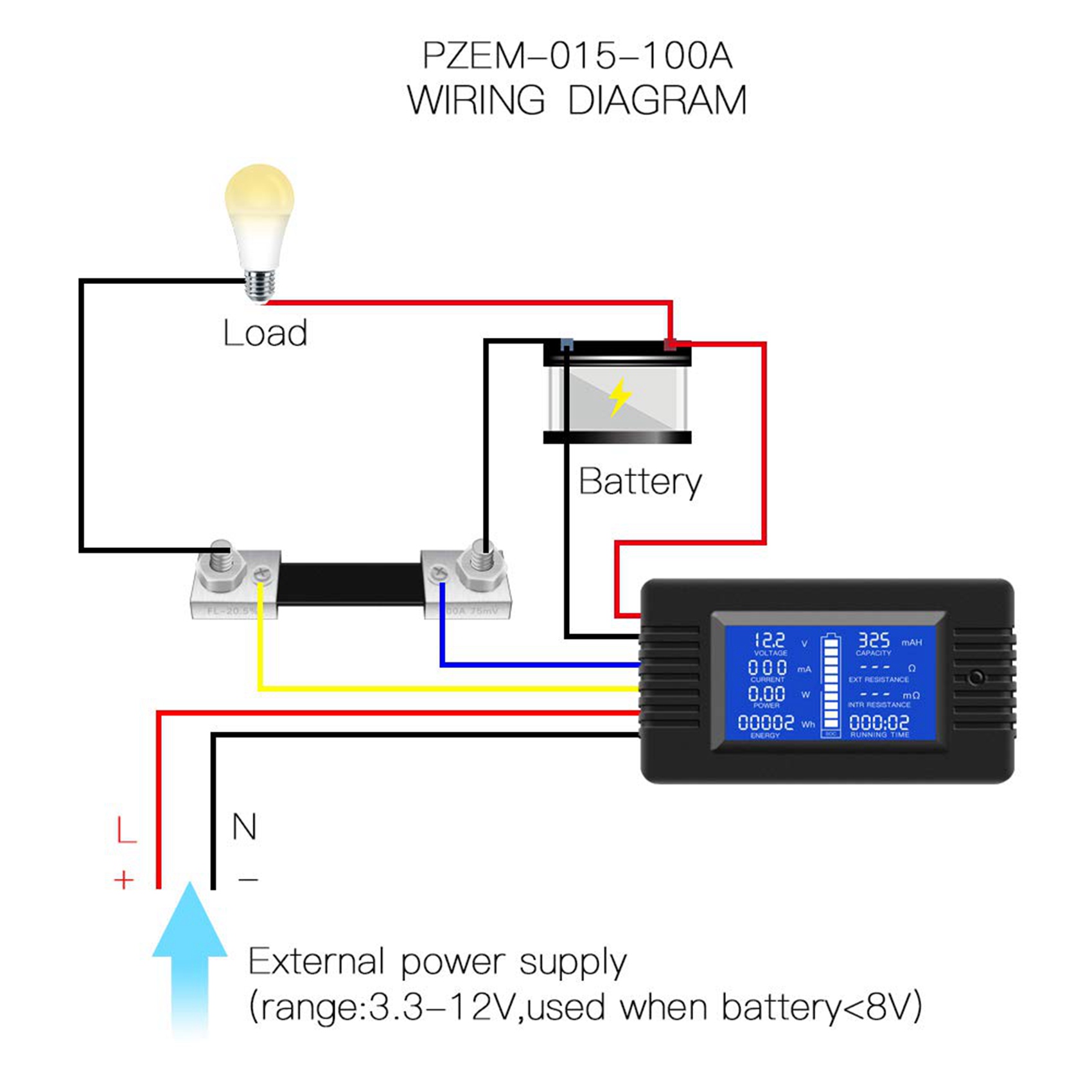 OUMERY 2X DC Multifunction Battery Monitor Meter LCD Display Power Meter (Widely Applied to 12V/24V/48V RV/Car Battery). 