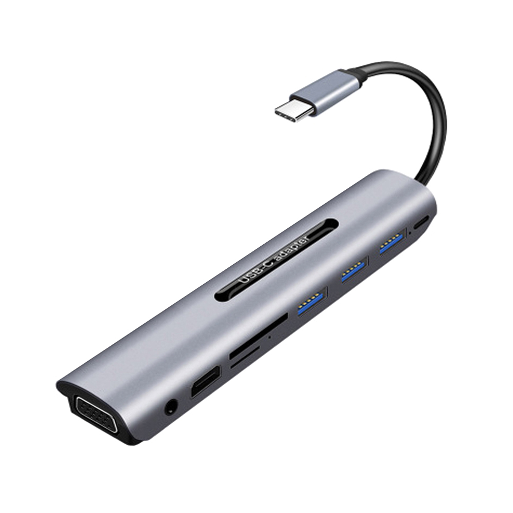 HXSJ 9-in-1 Multifunctional Type-C to HD Hub PD Charge/ HD(4K@30Hz)/ VGA(1080P)/ USB3.0/ SD TF Card Reader/ 3.5mm Audio