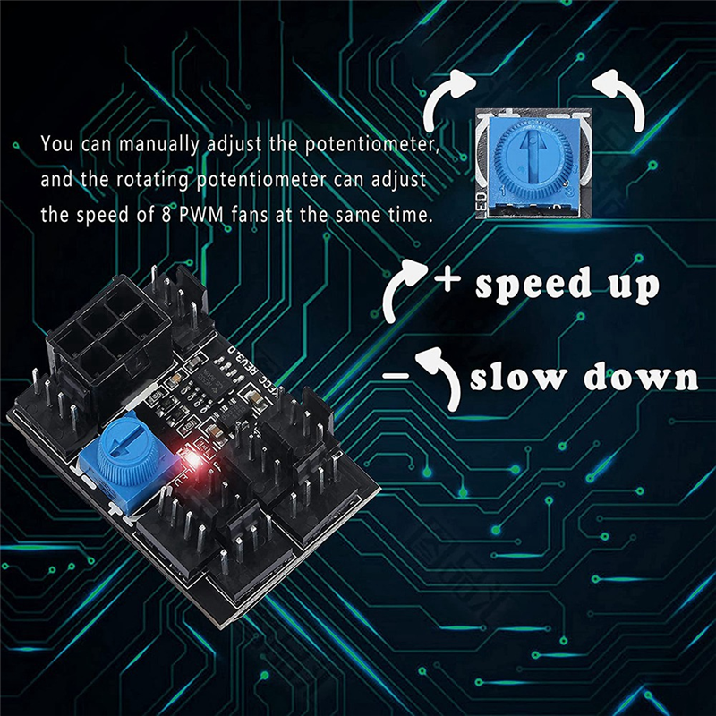 6X 3-Pin 4-Pin Fan Adapter PWM PC Case Cooling Fan Hub 8-Way Splitter 12V Speed Controller with 6-Pin Power Port