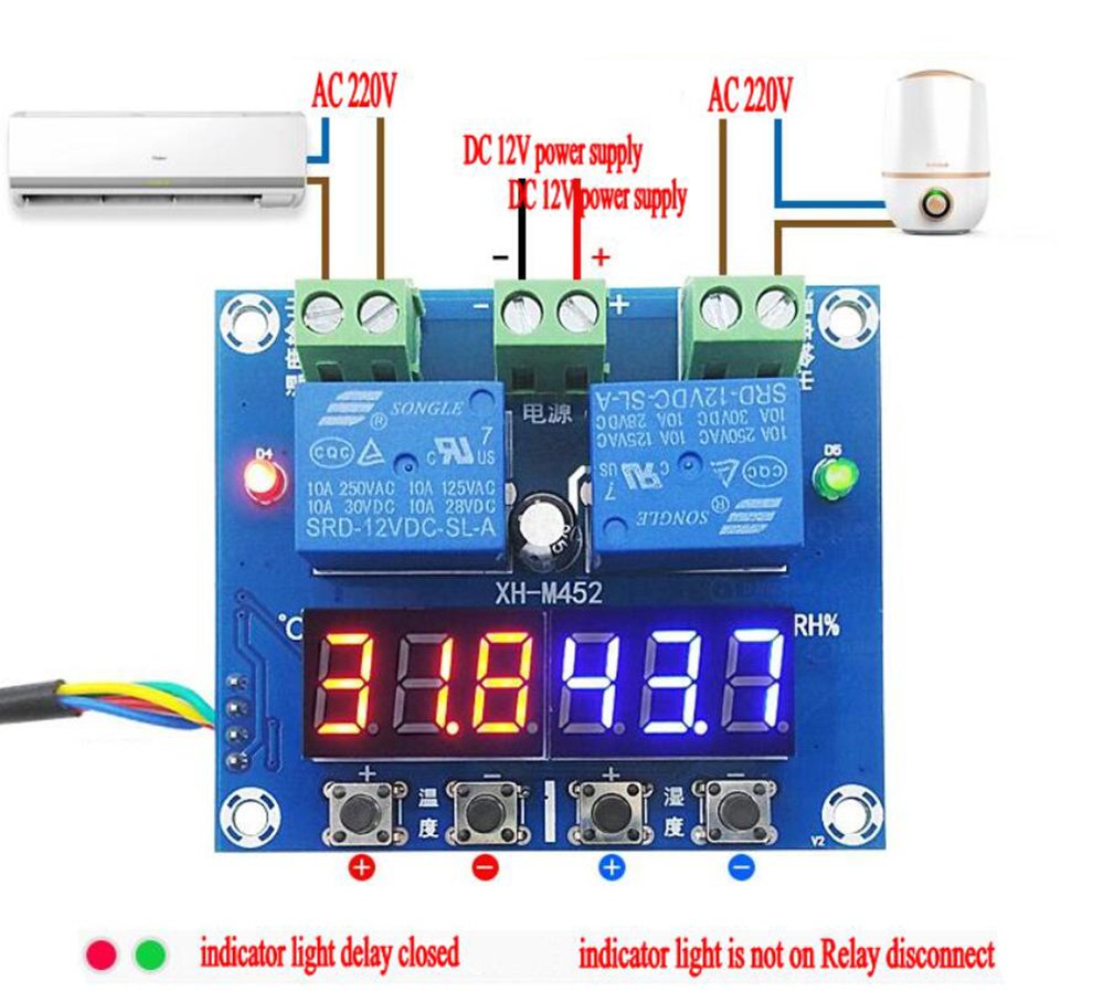 XHM - 452, Incubator Temperature and Humidity Control, Thermometer Hygrometer Controller Module DC 12V LED Digital Display