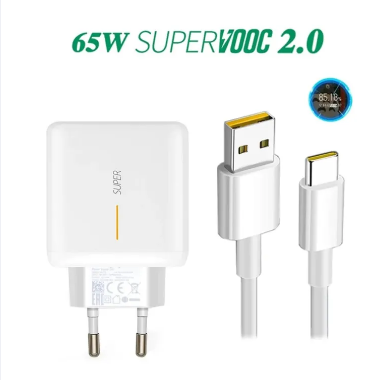 Oppo Super Vooc 65W Flash Fast Charger Type C(1 Meter) For A3S, A5 A7 A1 A1K A71 A83 A57 A59 A33 A9 A9 2020 Fast Charging - Charger