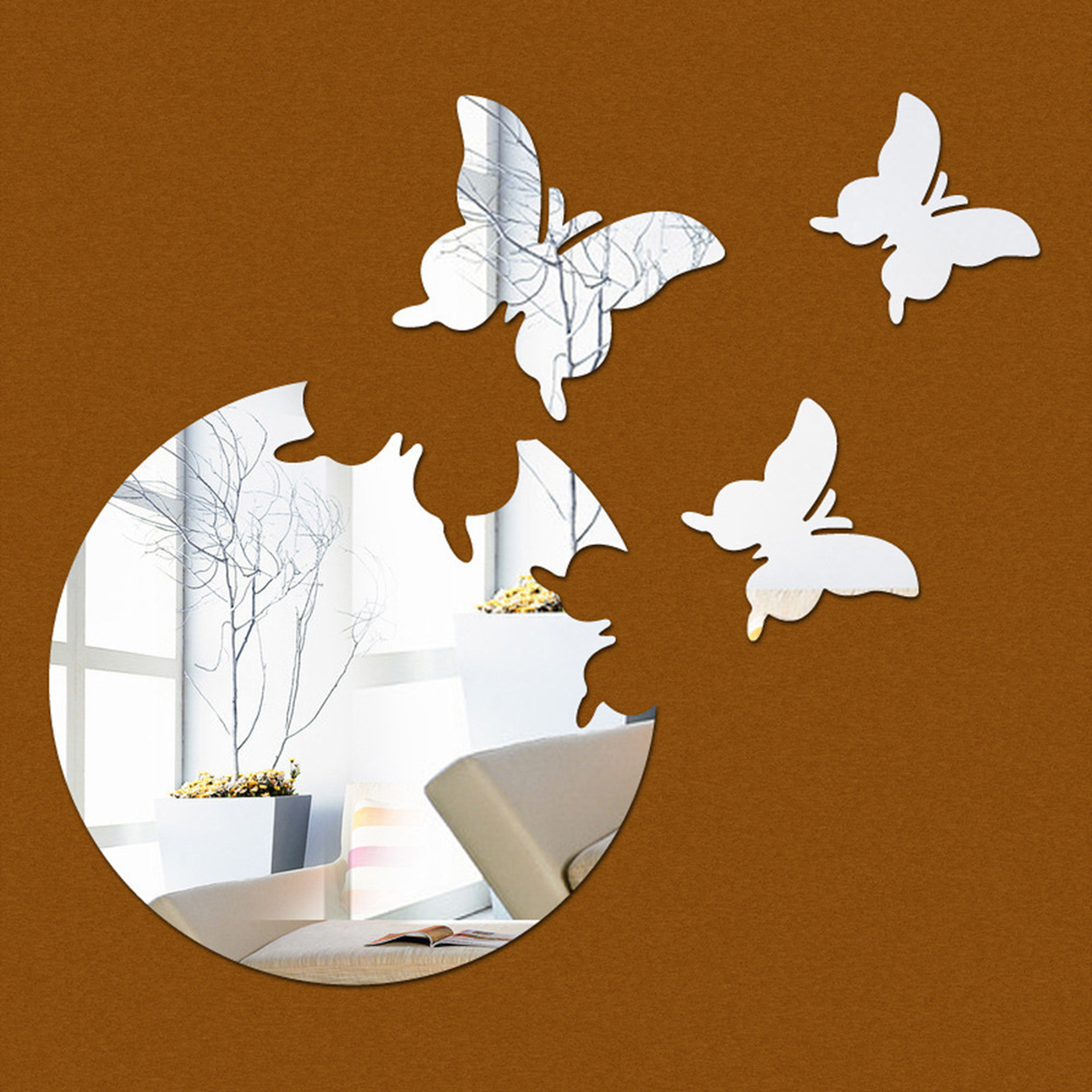 4Pcs/Set Wall Sticker Fade-resistant Strong Adhesive Acrylic 3D Butterfly Shaped Mirror Sticker for Home. 