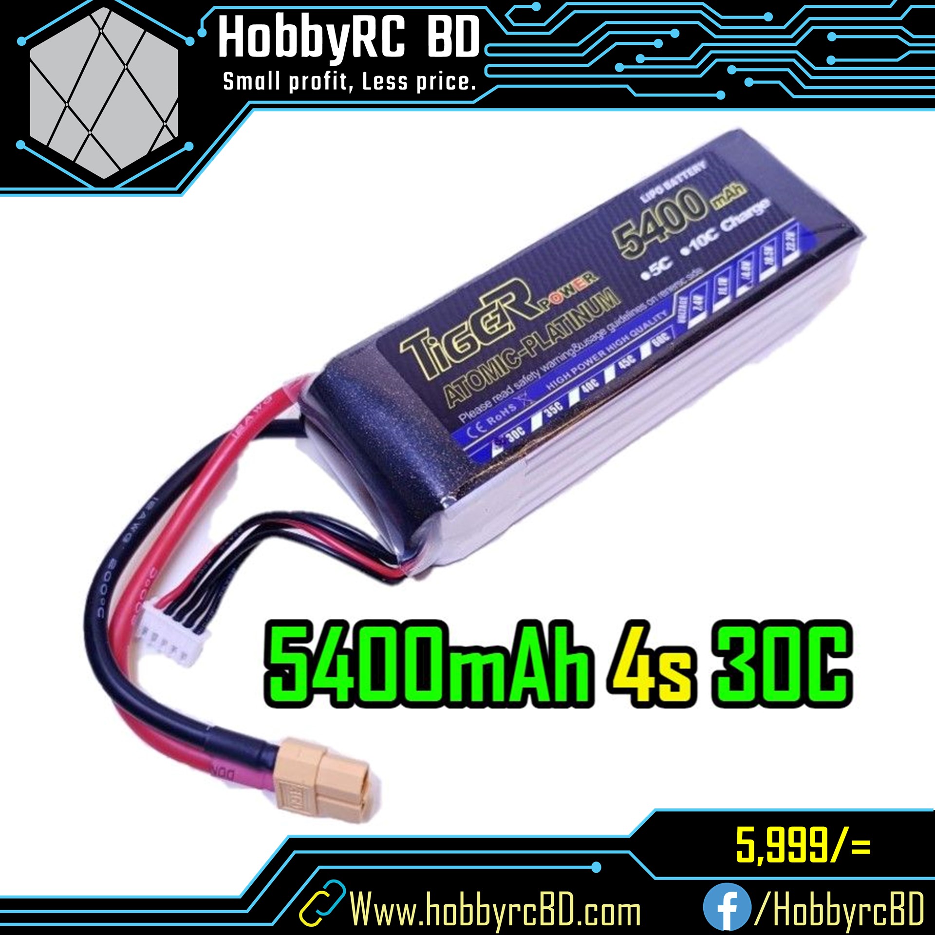 5400mAh Tiger 4S 14.8v 30C Lipo Battery for Remote Control Multicopter/ Fixed Wing/ Rover