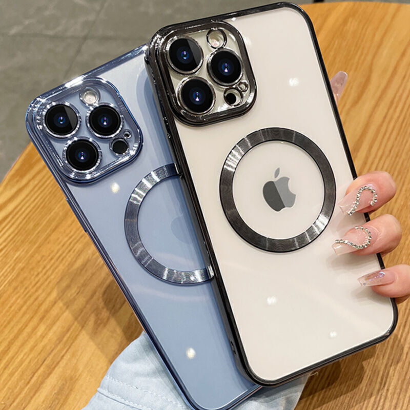 For iPhone 13 Pro Max Shockproof Magnetic Plating Clear Soft Case Cover